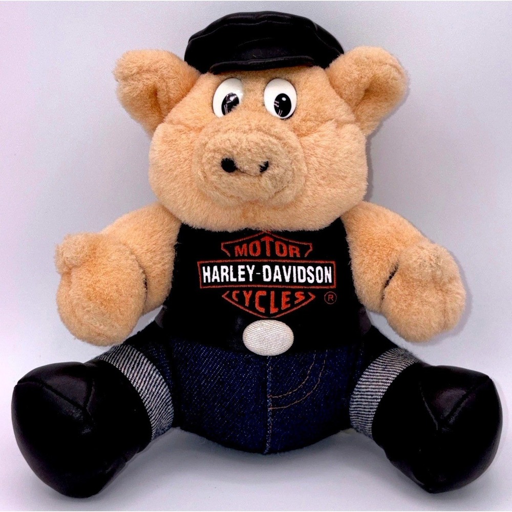 Vintage 1993 Harley Davidson Biker Hog Pig Plush Stuffed Animal Play By Play